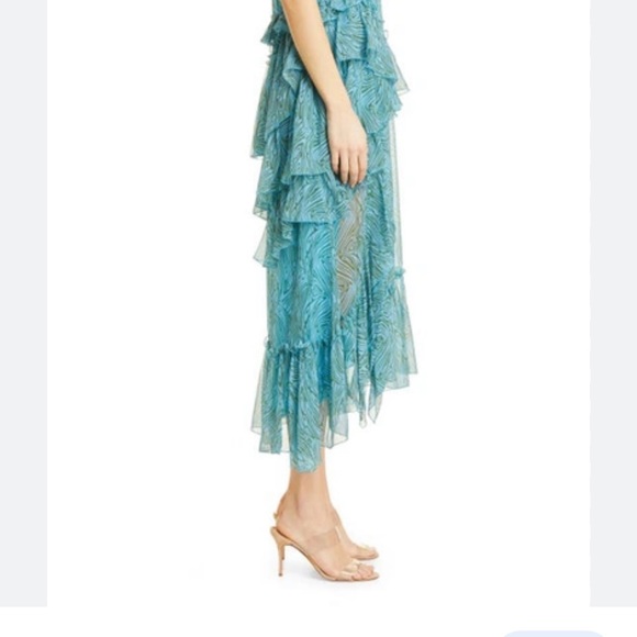 CINQ A SEPT RAYNER PRINTED RUFFLED MIDI DRESS IN CELESTE MULTI - Picture 2 of 7